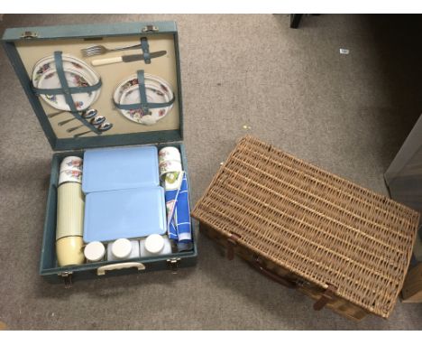 A vintage Brexton picnic hamper and a wicker example - NO RESERVE