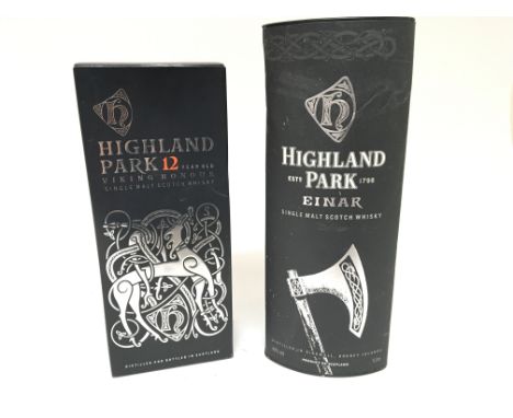 Two bottles of Highland Park single Malt Scotch Whisky one 12 year old 700ml the other Einar one litter