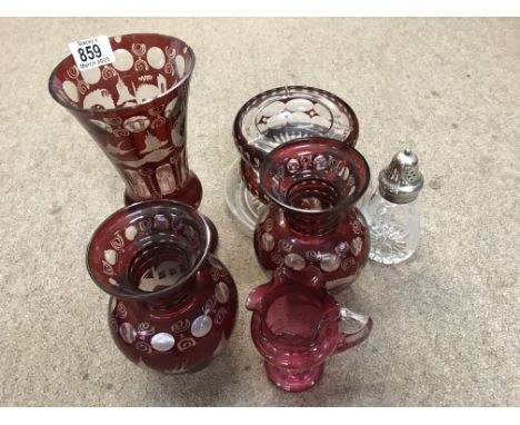 A selection of bohemian ruby glass vase etc. (8) - NO RESERVE
