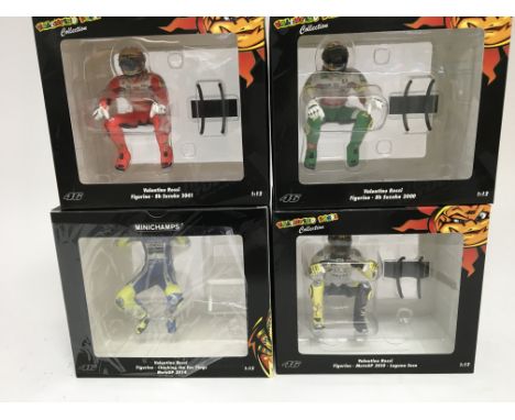 Minichamps, 1:12 scale, Valentino Rossi collection, 4x figurines including, 8hour Suzuka 2001, 8hour Suzuka 2000, Checking fo