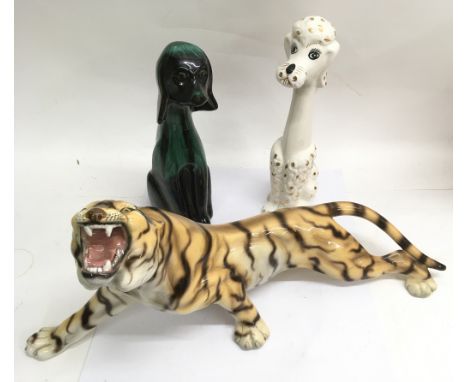 A large 1960's Italian ceramic cheetah and similar era dog and cat - NO RESERVE