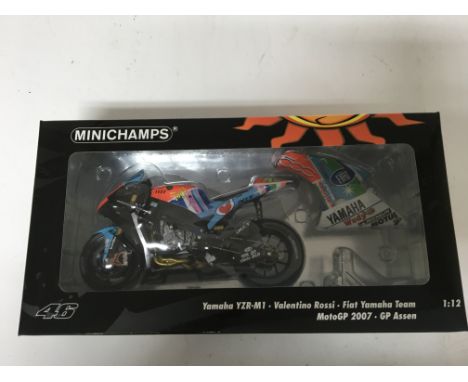 Minichamps, 1:12 scale, Valentino Rossi collection, Yamaha YZR-M1, Fiat Yamaha team, MotoGP 2007, GP Assen, boxed