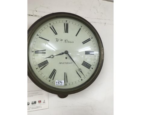 A oak case drop dial wall clock the dial with Roman numerals maker w m Ross Montrose dial 34 cm .