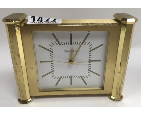 A heavy polished brass Tiffany &amp;Co. quartz alarm clock.