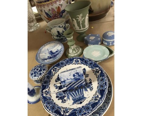 A small collection of Wedgewood Jasperware. (7) and a collection of delft pottery. (8)