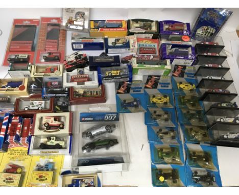 A collection of boxed and carded diecast vehicles including Corgi, Dinky, matchbox etc also included are 3 Dinky catalogues -