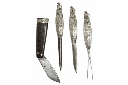 Fuhrmannsbesteck Alpenlandisch 19 Jh 3 Teilig 1 Messer 1 Zweizinkige Gabel 1 Wetzstahl In