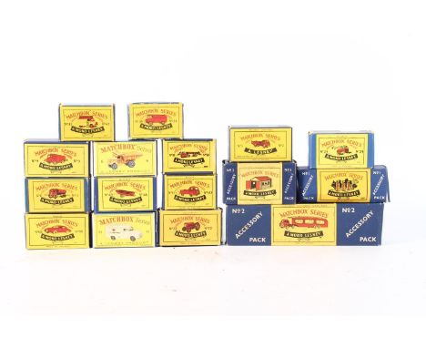 Matchbox Series diecast model vehicles to include 3 Bedford Tipper Truck, 6 Quarry Truck, 9 Fire Escape, 10 articulated truck