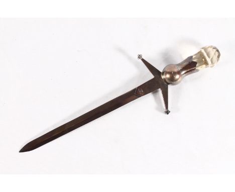 Silver paperknife in the form of a Scottish claymore broadsword with large faceted thistle shaped finial, by Joseph Cook &amp