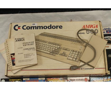 Commodore Amiga model 500 retro computer boxed with floppy disk drive and manuals, etc. 