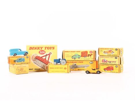Dublo Dinky Toys diecast to include 066 Bedroom Flat truck, 073 Land Rover and Horse Trailer with Horse, 069 Massey Harris Fe