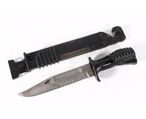British L3A1 knife bayonet for the SA80 rifle, blade length 18cm, bayonet length 28cm, complete with scabbard having saw blad
