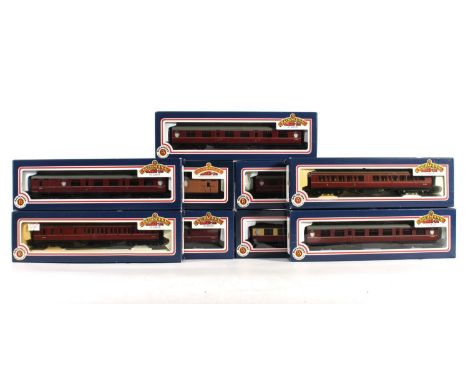 Bachmann Branchline OO gauge model railways to include nine coaches 34225 57' corridor 2nd brake BR maroon, 34250 57' corrido