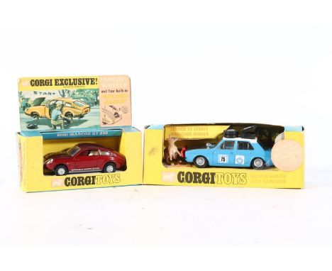 Corgi Toys diecast model vehicles to include 302 Hillman Hunter with Kangaroo and 341 Mini Marcos GT 850, both boxed. (2) 