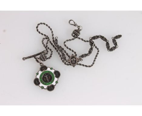 Silver and enamel Jewish Athletic Association medal fob [SCHOOL SPORTS 1909 LONG JUMP OPEN W DUNITZ 1ST] by maker Daniel Geor