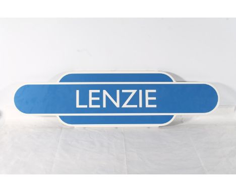 Railwayana, an enamel metal totem sign for Lenzie Station, the reverse stamped 'September 2002', 91cm long. 