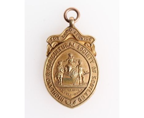 14ct gold Highland and Agricultural Society of Scotland Long Service medal fob [45 YEARS JOHN H AITCHISON 1940], maker K&amp;