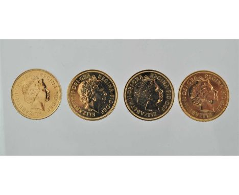 4 x Elizabeth II, Sovereigns 2006, 2007, 2009 and 2011, obv. Rank-Broadley portrait of the Queen, rev. Pistrucci, ABU.