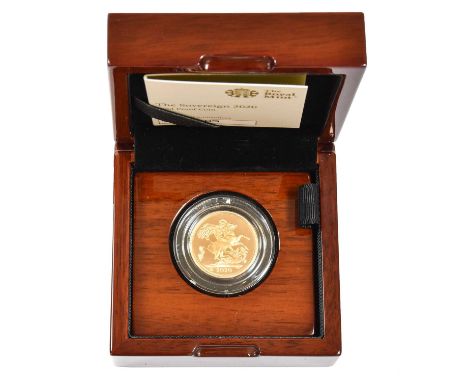 Elizabeth II, Gold Proof Sovereign 2020, 'George III 200th Anniversary', obv. Clark portrait of the Queen, rev. Pistrucci, GR