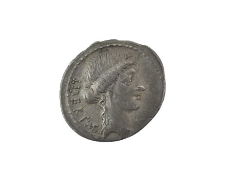 ♦Roman Republic, Silver Denarius 54 BC, moneyer Q. Servilius Caepio Brutus (= Marcus Junius Brutus (the Tyrannicide) before h
