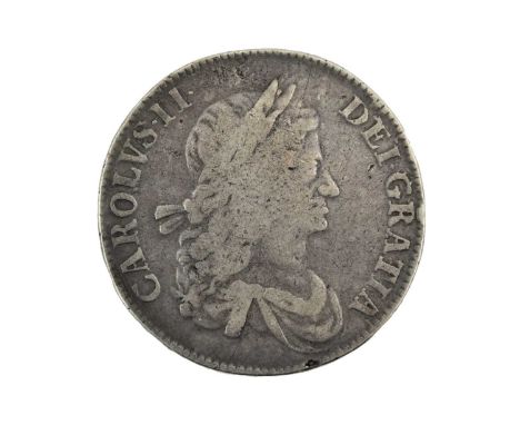 Charles II, Crown 1663, obv. first draped bust right, stop after II, rev. crowned cruciform shield altered, interlinked C's i