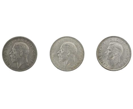 2 x George V Crowns, comprising:  'Wreath' crown 1929, obv. bare head left, rev. crown and date within wreath, limited mint r