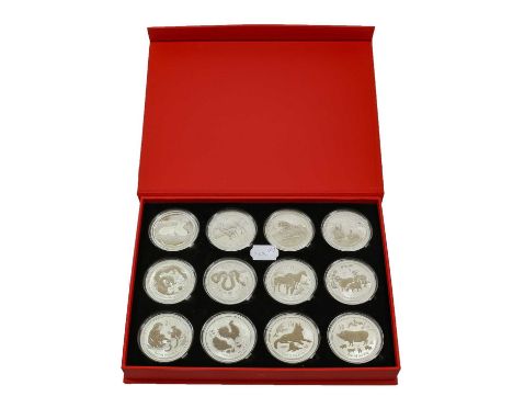 Australia, 2oz Silver Lunar Set Series II, comprising 12 x Elizabeth silver proof $2 2008-2019, Perth Mint, obv. Rank-Broadle