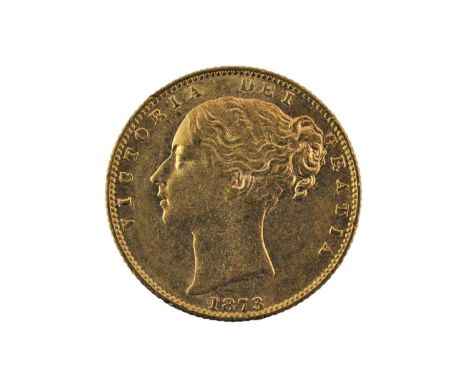 Victoria, Sovereign 1873, obv. young head left, rev. crowned shield of arms within wreath, die number 3 below, light scratche