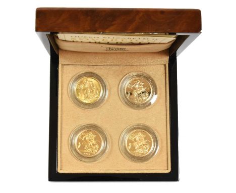 Queen Elizabeth II Gold Sovereign Portrait Collection, comprising 4 x gold sovereigns: 1957 obv. Gillick head right, BRITT: O