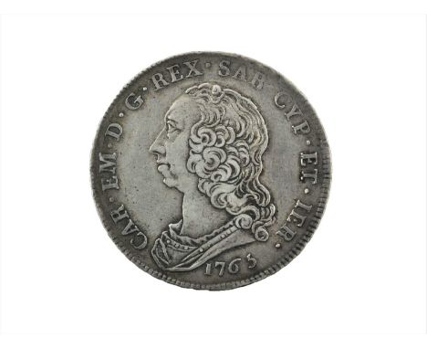 ♦Italian States, Kingdom of Sardinia, Carlo Emanuele III (1730-1773), Silver Scudo 1765, obv. CAR.EM.D.G.REX.SAR.CYP.ET.IER. 