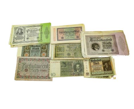 79 x German Inflation Banknotes, to include: 6 x 100,000 marks 1st February 1923, first issue, obv. no T to left of portrait,