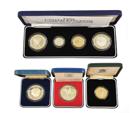 Elizabeth II, UK Family Silver Proof Collection 1999, 4-coin set comprising: 2 x crowns: 'Diana Memorial' and 'Millennium', £
