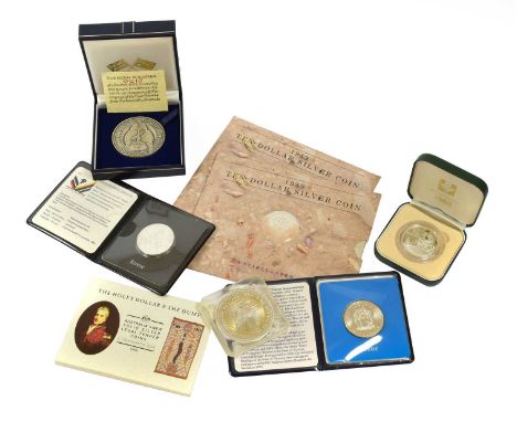 8 x Australian Silver Coins, Sets and Medallions, to include: $10 1985 'State of Victoria Sesquicentenary', obv. Maklouf's po