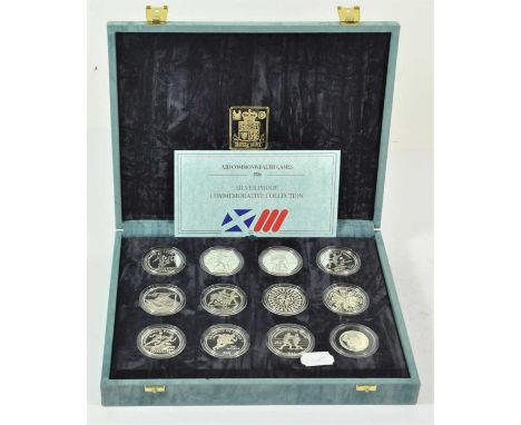 XIII Commonwealth Games Silver Proof Commemorative Collection 1986, 12 x sterling (.925) silver proof coins featuring sportin