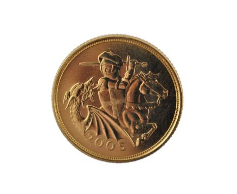Elizabeth II, Sovereign 2005, obv. Rank-Broadley portrait of the Queen, rev. Timothy Noad's depiction of St. George slaying t
