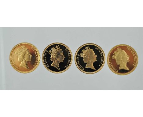 4 x Elizabeth II, Proof Sovereigns 1986, 1987, 1988 and 1990, obv. Maklouf portrait of the Queen, rev. Pistrucci, all loose w