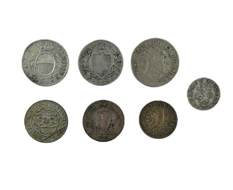 ♦7 x Swiss Cantons, comprising: Solothurn, Silver 5 Batzen 1826 obv. CANTON SOLOTHURN 5 BATZ around crowned oval shield withi