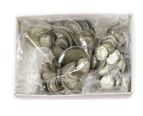 British Silver Coinage, including: pre-1920 halfcrowns, shillings, threepences etc., including a William III sixpence, Poor, 