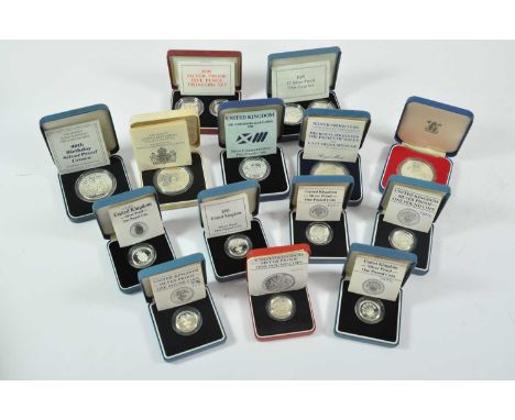 14 x UK Silver Proof Coins and Sets, comprising: 1989 £2 2-coin set 'Tercentenary of the Bill of Rights'; 1990 5p 2-coin set 