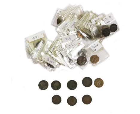 64 x Farthings, comprising: 2 x George II: 1737 rev. small date, and 1754; 3 x George III: 1773, 1799 and 1806 obv. K on trun
