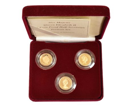 Queen Elizabeth II 3-Coin Proof Half-Sovereign Portrait Set, comprising 1982 obv. Machin bust right, 1986 obv. Maklouf portra