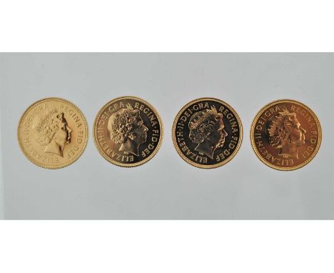 4 x Elizabeth II, Sovereigns 2000, 2001, 2003 and 2004, obv. Rank-Broadley portrait of the Queen, rev. Pistrucci, light conta