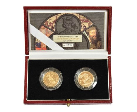 Elizabeth II, UK-Jersey Gold Proof Sovereign 2-Coin Set 2000, comprising UK obv. Rank-Broadley portrait of the Queen, rev. Pi