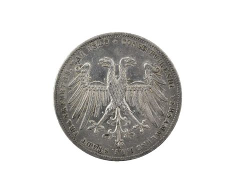 ♦German States, Frankfurt am Main, Commemorative Silver 2 Gulden 1848, Election of archduke Johann of Austria as Imperial Reg