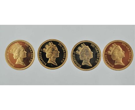 4 x Elizabeth II, Proof Sovereigns 1991, 1992, 1993 and 1994, obv. Maklouf portrait of the Queen, rev. Pistrucci, all loose w