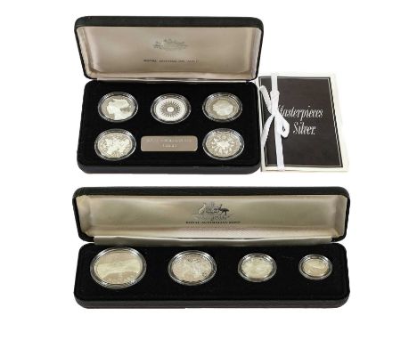 2 x Australia, Silver Proof Sets, to include: 1988 'Masterpieces in Silver' 4 coin-set, comprising: 5 dollars 'New Parliament
