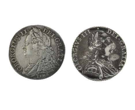 2 x Shillings, comprising: George II 1745, obv. LIMA below laureate bust left, rev. crowned cruciform shields, S.3703, VF; an