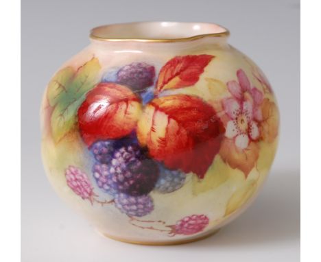 A Royal Worcester porcelain squat vase, decorated with wildflowers and berries by Kitty Blake, shape G161 with black mark, h.