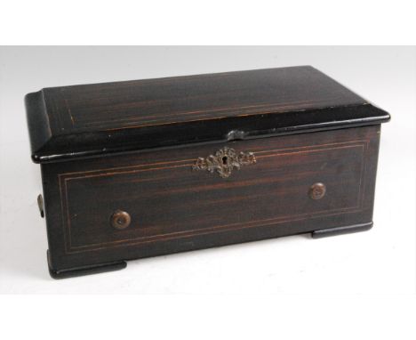 A circa 1900 Swiss faux rosewood cased music box, the 6" cylinder playing six airs, with stop/start and change/repeat functio