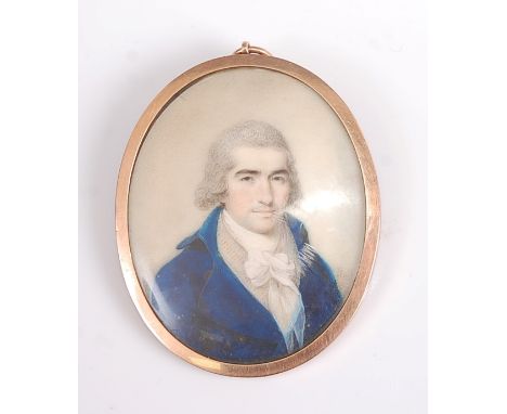Attributed to Thomas H. Hull (act.1775-1827) - Half-length portrait of a gentleman wearing a blue tunic and silk neck-scarf, 